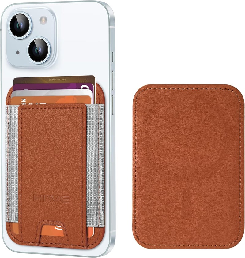 HiWe for MagSafe Wallet, Strongest Magnetic Wallet for iPhone 17/16/15/14/13/12 Series, 7 Cards Holder, Leather Minimalist Slim RFID, 1 Slot, Brown - Image 1